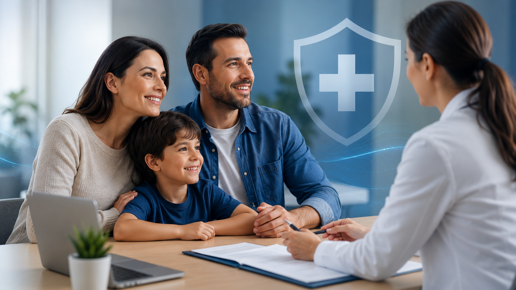 Familia recibiendo asesoría sobre cobertura en salud y EPS.